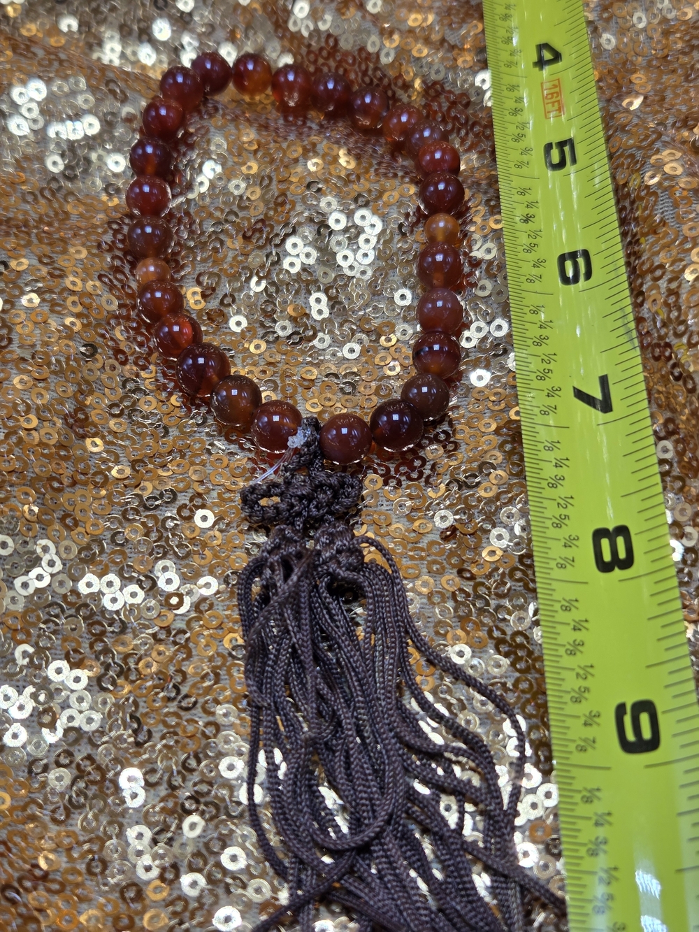Vintage Carnelian Bead Prayer Bracelet with Tassel